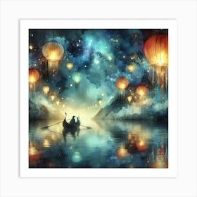 Enchanted Night: Where Wishes Sail Among Stars Art Print