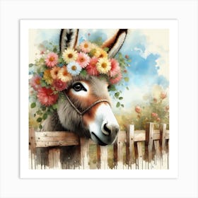 Donkey With Flowers 5 Art Print