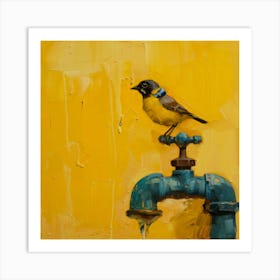 Bird On A Faucet 1 Art Print