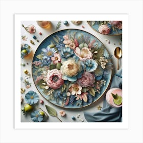 Flowers On Plates Art Print