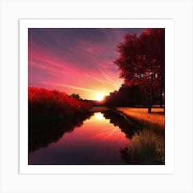 Sunset Over A River 4 Art Print