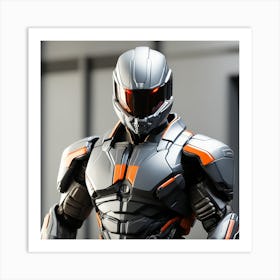 A Futuristic Warrior Stands Tall, His Gleaming Suit And Orange Visor Commanding Attention 22 Art Print