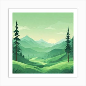 Misty mountains background in green tone 99 Art Print