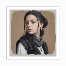 Portrait Of A Young Woman on Beige Background Art Print