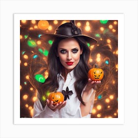 Halloween Witch With Pumpkins Art Print