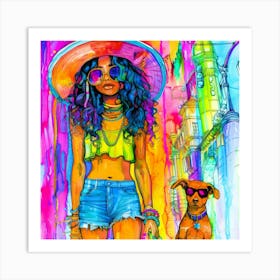 Model Pets 3 - Girl And Her Dog Art Print