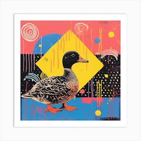 Geometric Pattern Duck Linocut Style 3 Art Print
