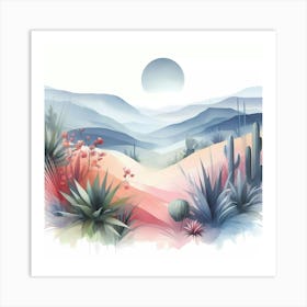 Watercolor Desert Landscape Art Print