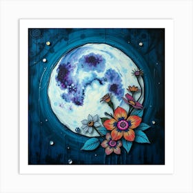 Full Moon With Flowers Art Print