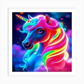 Unicorn With Rainbow Mane Póster