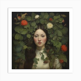 Girl With Flowers Art Print