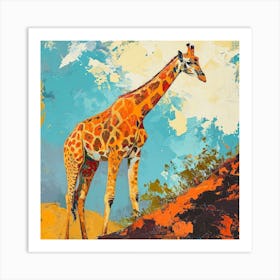 Giraffe On A Mountain Top Brushstroke 3 Art Print