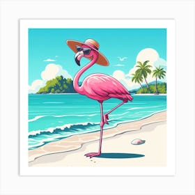 Pink Flamingo On The Beach Art Print