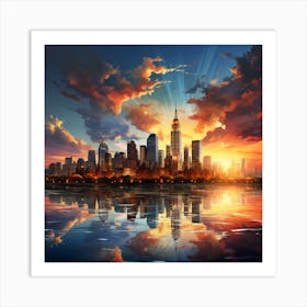 Sunset In New York City Art Print