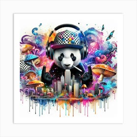 Panda Bear With Headphones 2 Art Print