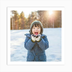 Happy Child In The Snow Art Print