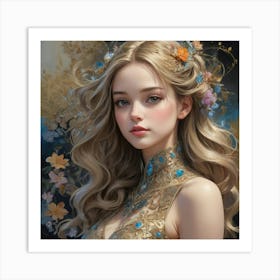 Beautiful Girl With Flowers Art Print Art Print