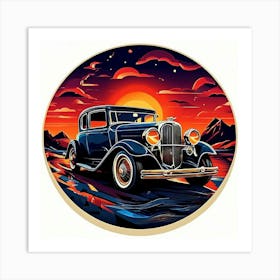 Old Car At Sunset Art Print