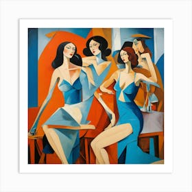 Three Women In Blue Dresses 1 Art Print