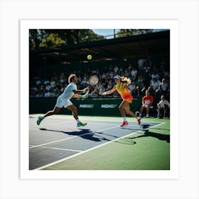 Tennis Match Captured In Mid Action Players Frozen Mid Swing With Rackets Poised To Strike Sunligh 2 1 Art Print