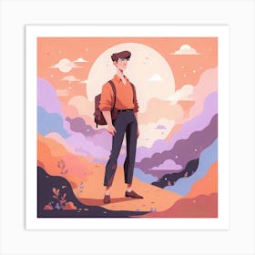 Young Man In The Mountains Art Print