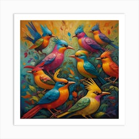 Default The Artwork Depicts A Vibrant Array Of Birds Their Col 1 Art Print