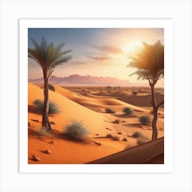 Desert Landscape With Palm Trees 1 Art Print