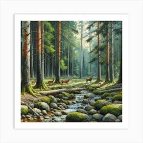 Deer In The Forest, Acrylic Painting Style 2 Art Print