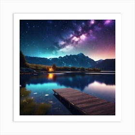Night Sky Over Lake 5 Art Print