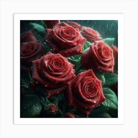 Red Roses In The Rain 1 Art Print