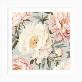 Pink Peonies Wallpaper Art Print