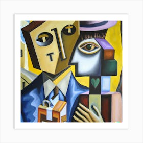 Cubism Oil Painting Of Capitalism And No Love Art Print