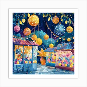 Christmas Market At Night 1 Art Print