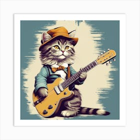 A cat playing a guitar 8 Art Print