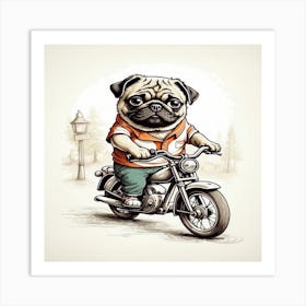 Pug On A Motorcycle Art Print