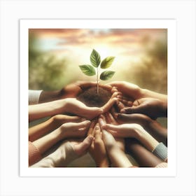 Multiracial Hands Holding A Plant Art Print