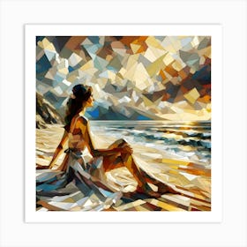 Abstract Wall Art Woman Sitting On The Beach Art Print