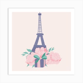Eiffel Tour And Peonies Square Art Print