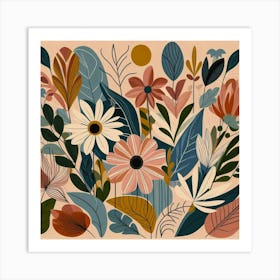 Abstract Floral Pattern Botanical Abstract Matisse Style Flowers Art Print Art Print