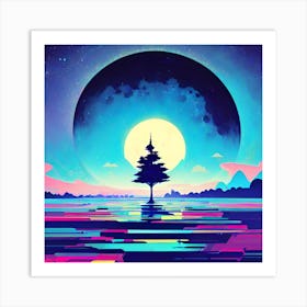 Moon And The Tree Art Print