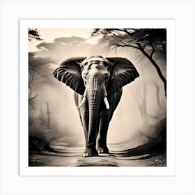 Black And White Vintage Photograph Of An Elephant, 1116 Art Print
