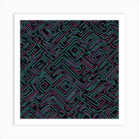 Neon Maze Pattern Art Print