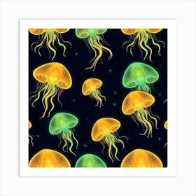 Jellyfish Seamless Pattern Art Print