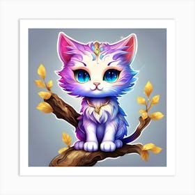 Cute Kitten On A Tree Branch 3 Art Print