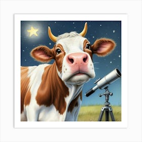 Cow With Telescope Art Print