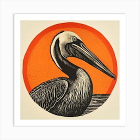 Retro Bird Lithograph Brown Pelican 4 Art Print