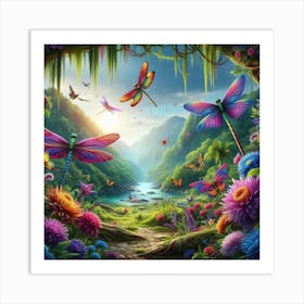 Dragonflies In The Garden Art Print