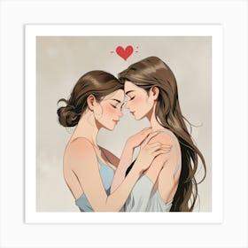 Two Girls Hugging Art Print