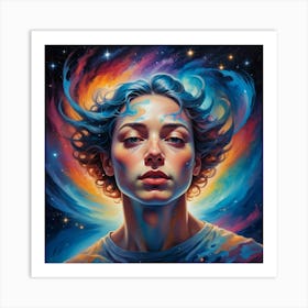 Girl In Space Paintings Art Print Art Print