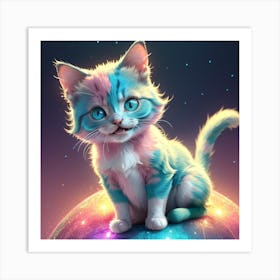 Gradient Pink and blue and green baby british cat happy and smiling,full body,sharp focus,looks funny,glowing, glitter,shine, sitting in the big fire sphere,very cute,8k,hd,Futuristic,CFG Art Print